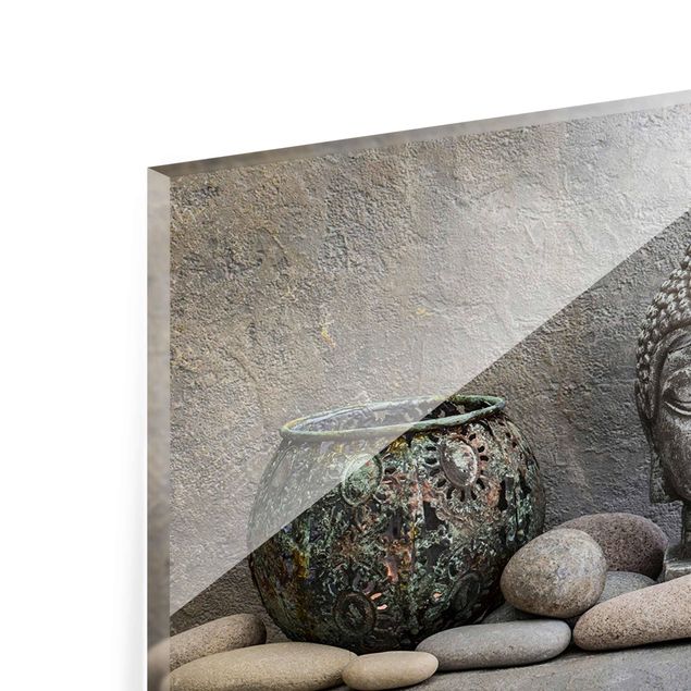 Grey canvas wall art Zen Buddha With White Orchids