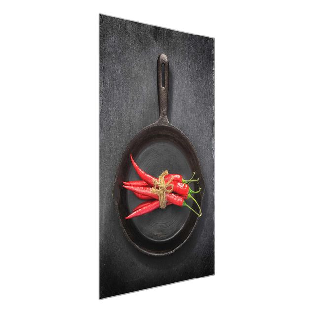 Herb prints for kitchen Red Chili Bundles In Pan On Slate