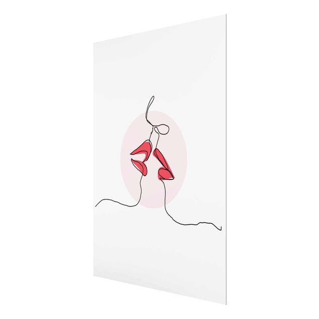 Red art prints Lips Kiss Line Art