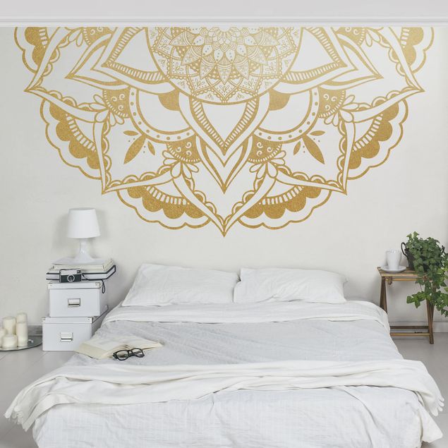 Wallpapers patterns Mandala Flower Semicircle Gold White