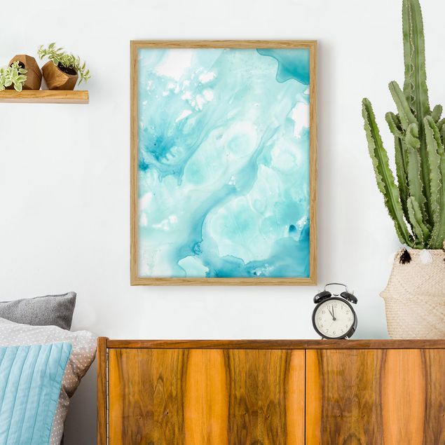 Abstract art prints Emulsion In White And Turquoise I