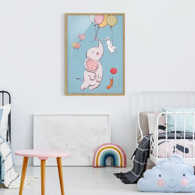 Kids room decor Elephant, Rabbit And Squirrel Flying