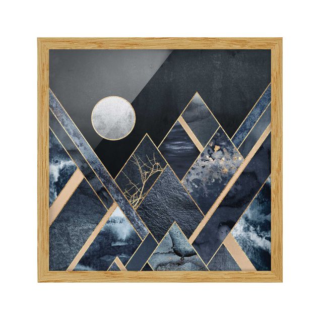 Prints abstract Golden Moon Abstract Black Mountains