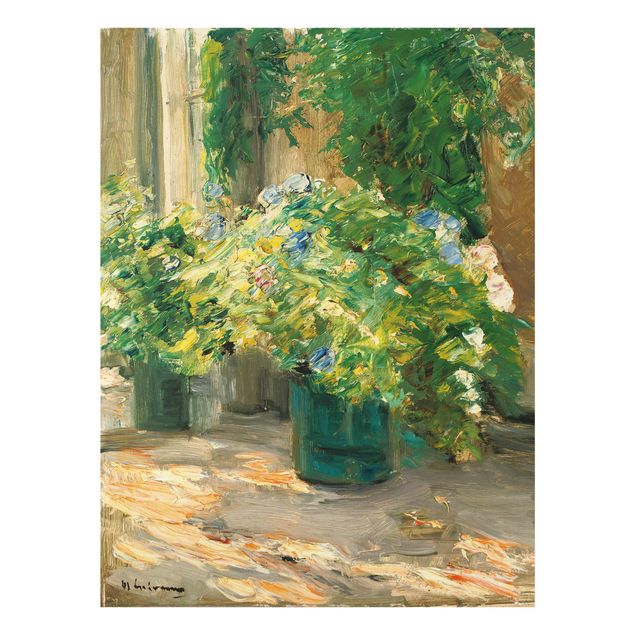 Glass prints flower Max Liebermann - Flower Pots In Front Of The House