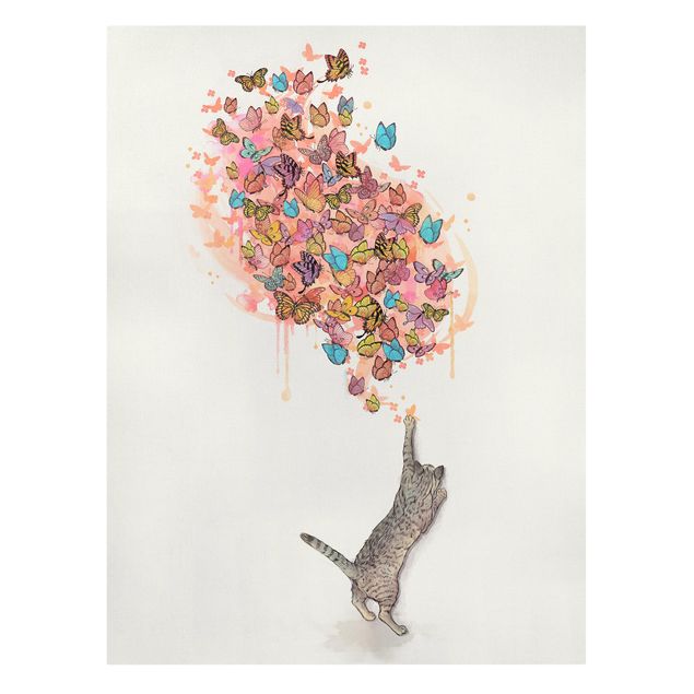 Butterfly canvas wall art Illustration Cat With Colourful Butterflies Painting