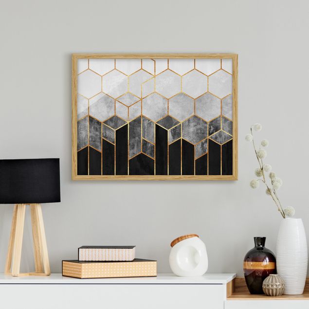 Art posters Golden Hexagons Black And White