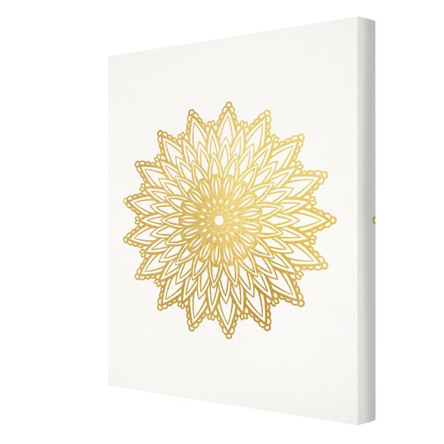 Wall art prints Mandala Sun Illustration White Gold
