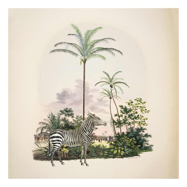 Glass prints pieces Zebra Front Of Palm Trees Illustration