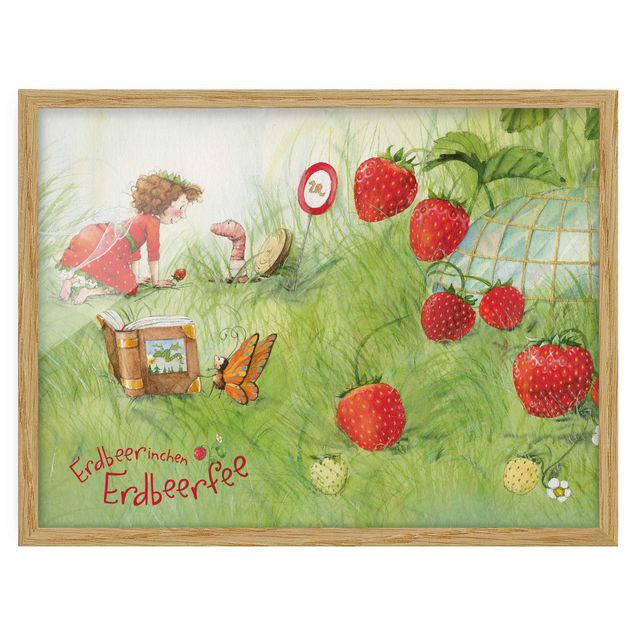 Green art prints Little Strawberry Strawberry Fairy- With Worm Home