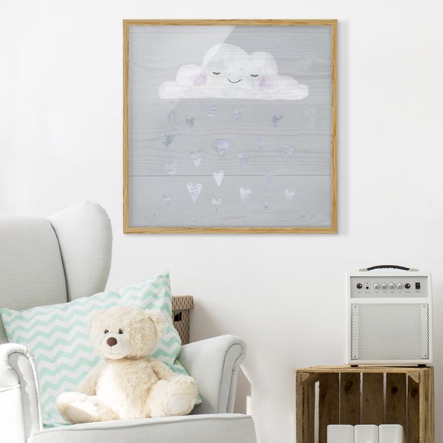 Prints nursery Cloud With Silver Hearts