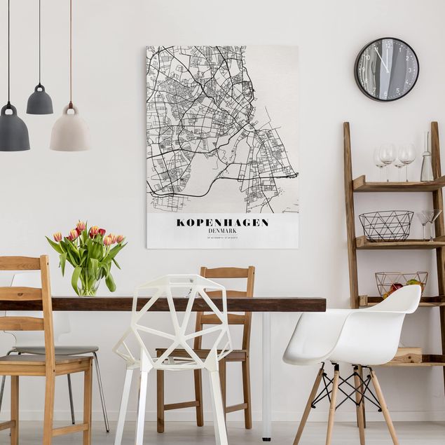 Canvas black and white Copenhagen City Map - Classic