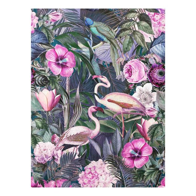 Art prints Colourful Collage - Pink Flamingos In The Jungle