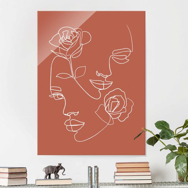 Line drawing art Line Art Faces Women Roses Copper