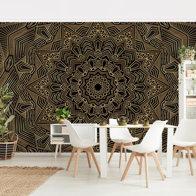 Wallpapers patterns Mandala Star Pattern Gold Black