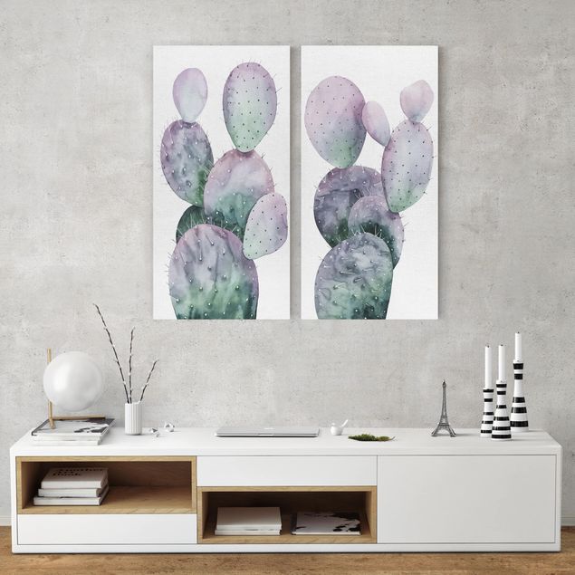 Prints flower Cactus In Purple Set I