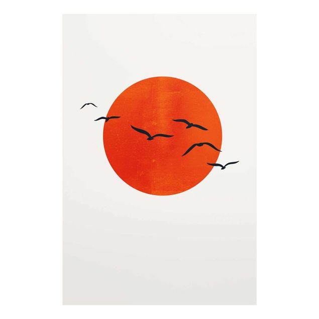 Glass prints pieces Flock Of Birds In Front Of Red Sun I