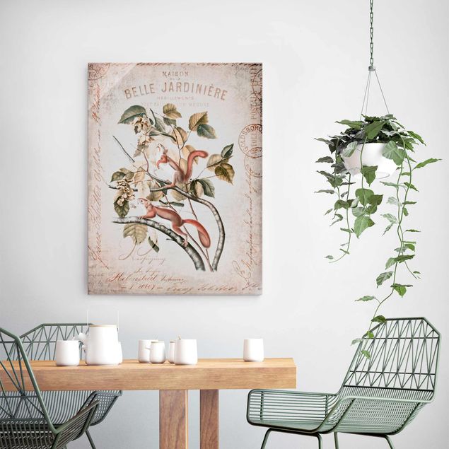 Glass prints flower Shabby Chic Collage - Squirrel