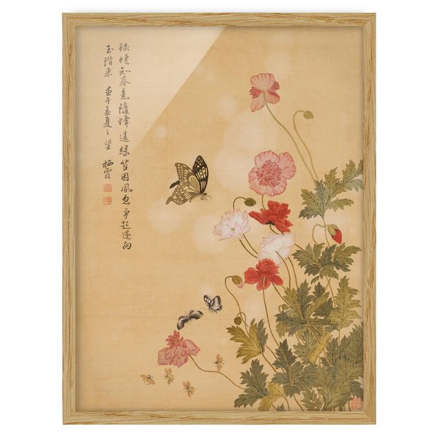 Poppy print Yuanyu Ma - Poppy Flower And Butterfly