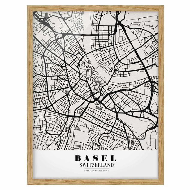 Framed quotes Basel City Map - Classic