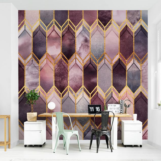 Wallpapers modern Stained Glass Geometric Rose Gold