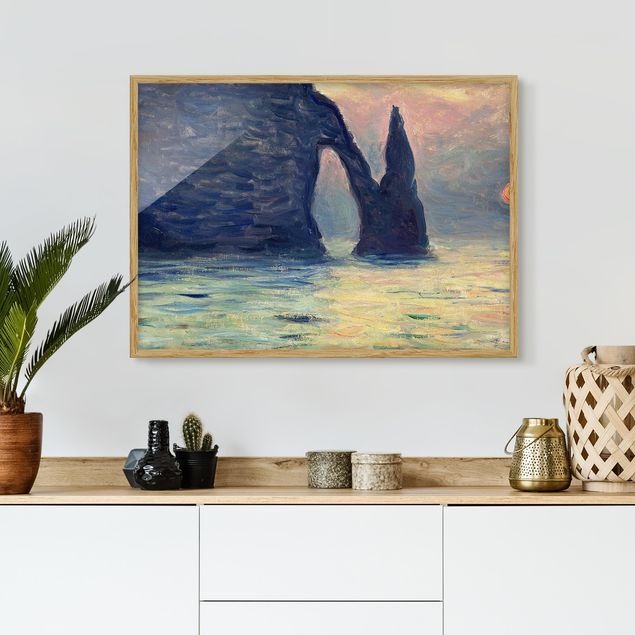 Framed beach wall art Claude Monet - The Cliff, Étretat, Sunset