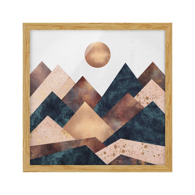 Abstract canvas wall art Geometric Mountains Bronze
