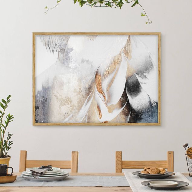 Kitchen Golden Abstract Winter Painting