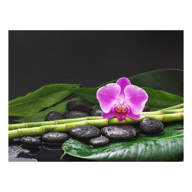 Glass prints flower Green Bamboo With Orchid Flower