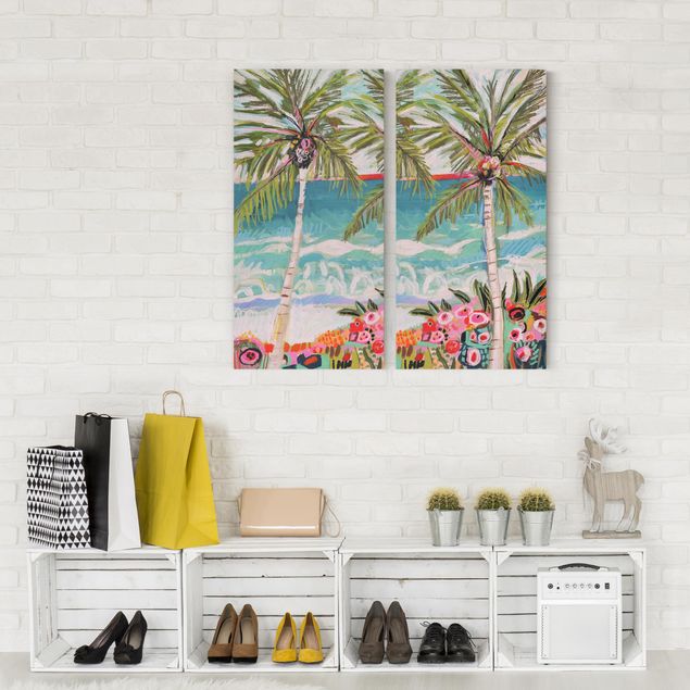 Landscape canvas prints Palm Tree With Pink Flowers Set I