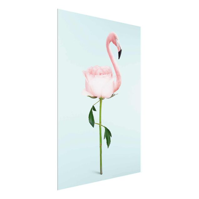Glass prints flower Flamingo With Rose