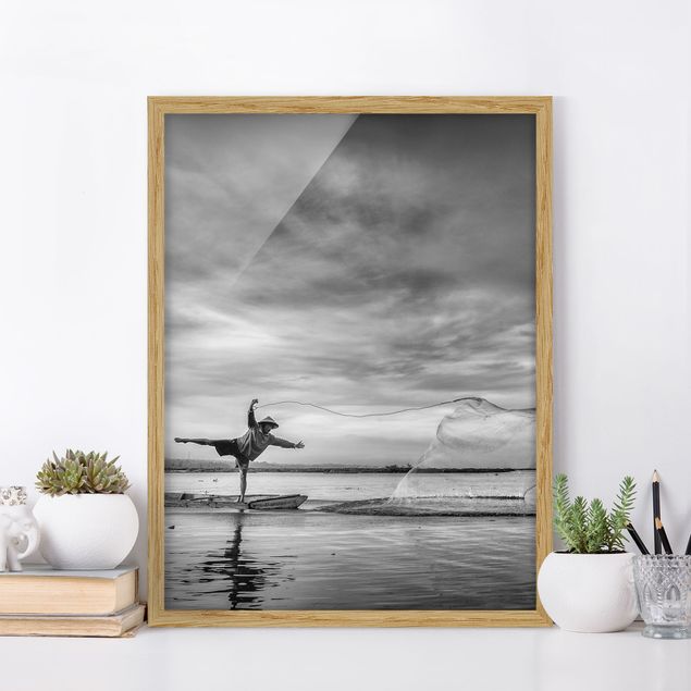 Framed beach pictures Fisherman Casts Net