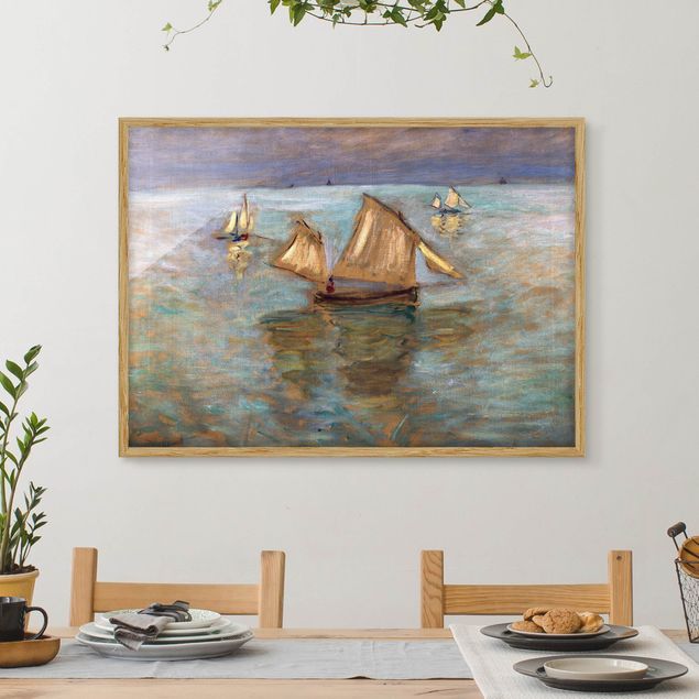 Framed beach prints Claude Monet - Fishing Boats Near Pourville