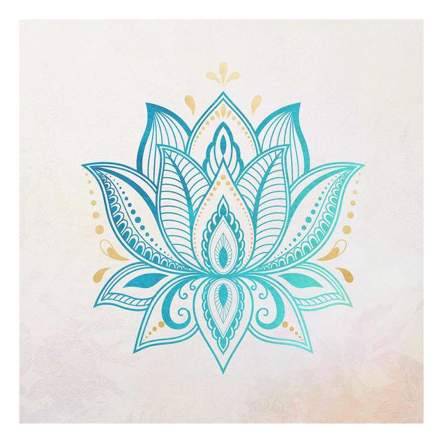 Prints blue Lotus Illustration Mandala Gold Blue