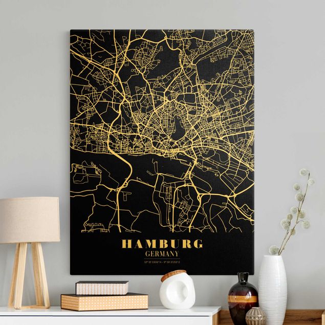 Prints maps Hamburg City Map - Classic Black