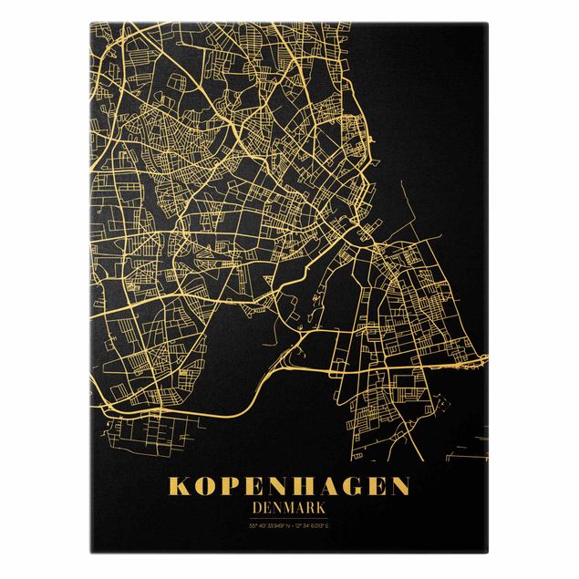 Canvas wall art Copenhagen City Map - Classic Black