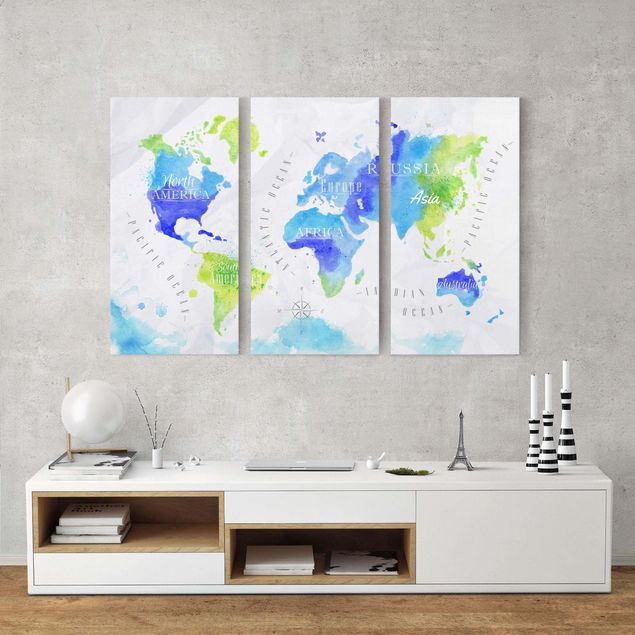 Canvas prints maps World Map Watercolour Blue Green