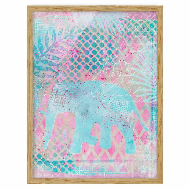 Art posters Colourful Collage - Elephant In Blue And Pink