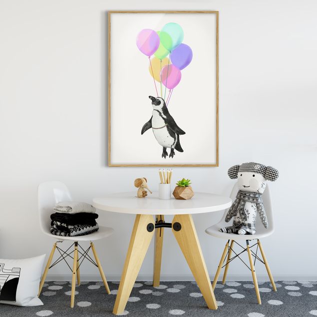 Canvas art Illustration Penguin Pastel Balloons