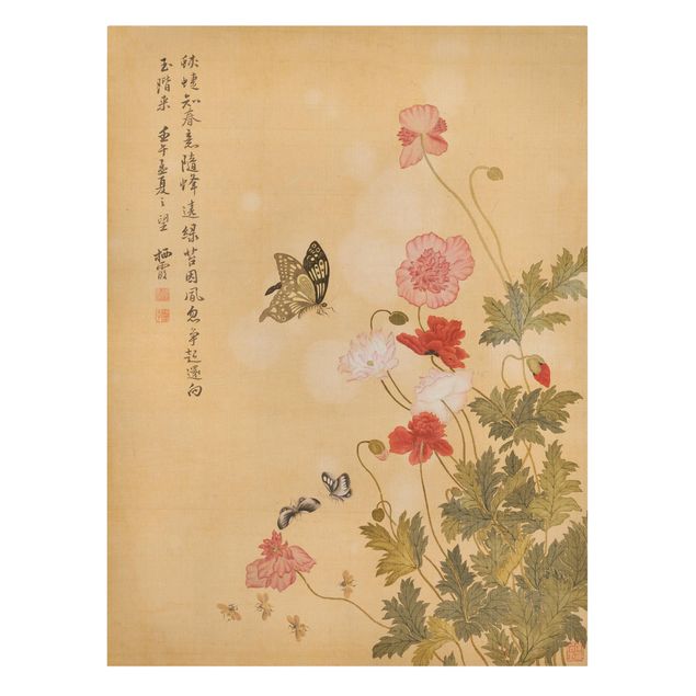 Butterfly canvas wall art Yuanyu Ma - Poppy Flower And Butterfly