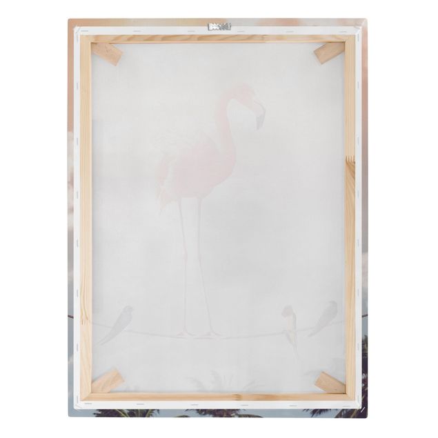 Pink art canvas Sky With Flamingo