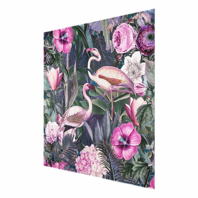 Prints animals Colourful Collage - Pink Flamingos In The Jungle