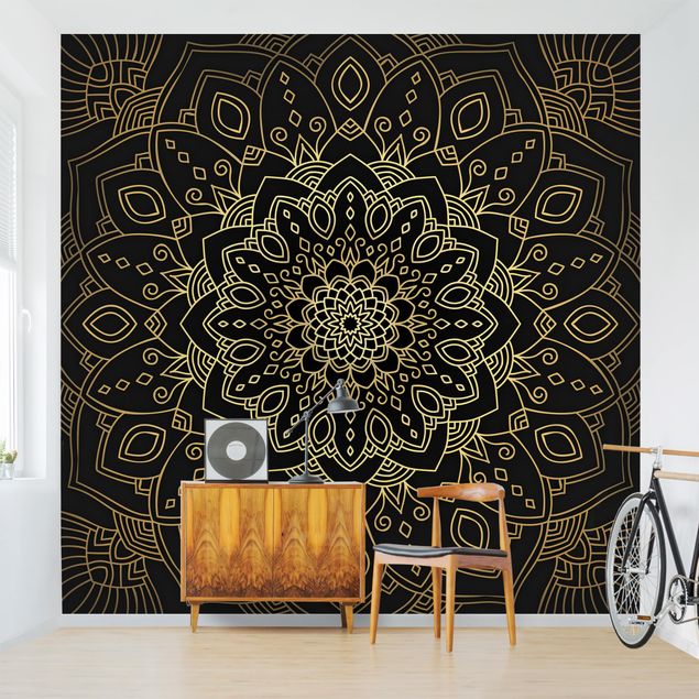 Wallpapers patterns Mandala Flower Pattern Gold Black