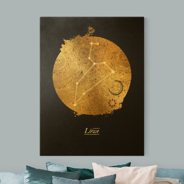 Spiritual art prints Zodiac Sign Leo Gray Gold