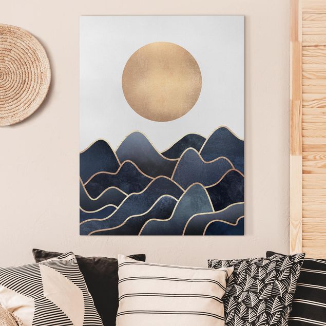 Prints abstract Golden Sun Blue Waves