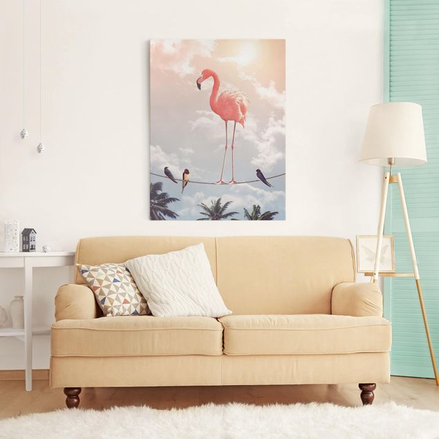Canvas prints birds Sky With Flamingo