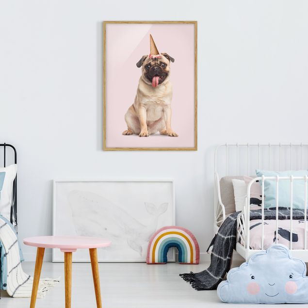Dog canvas art Mops With Ice Cream Cone