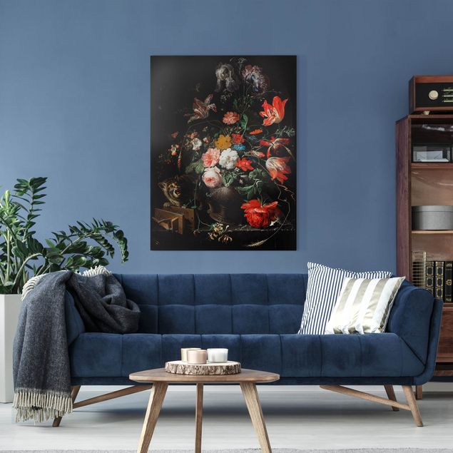Cat canvas wall art Abraham Mignon - The Overturned Bouquet