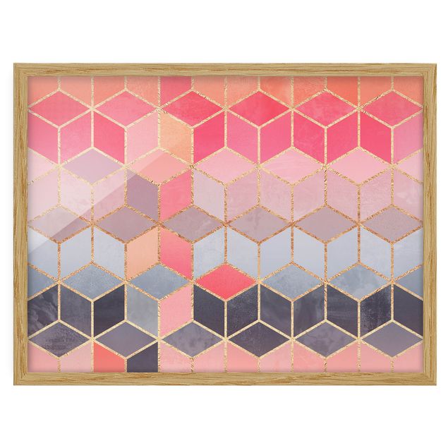 Abstract canvas wall art Colourful Pastel Golden Geometrie