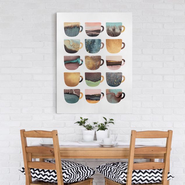 Art prints Colourful Coffee Mugs With Gold