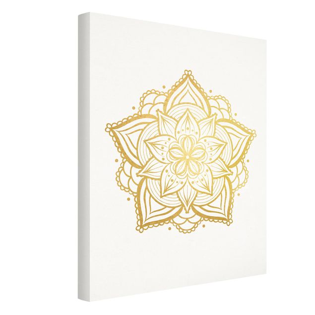 Spiritual canvas wall art Mandala Flower Illustration White Gold